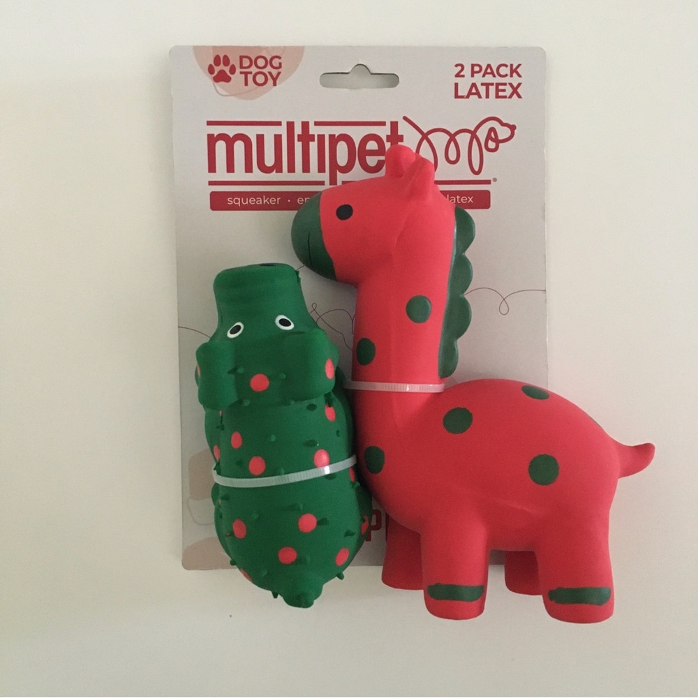 NEW (S) Dog Toy Set Latex Christmas Theme Red Green | Multipet